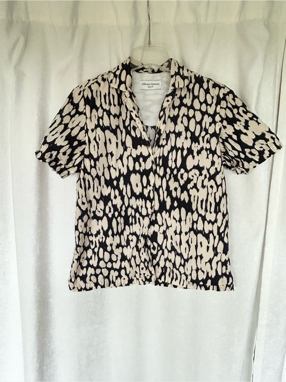 Officine Generale Navy & Cream Abstract Spot Short Sleeve Shirt
